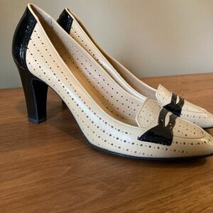 Chanel Two-Tone Beige and Black Leather Pumps